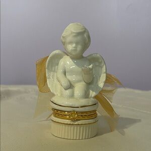 Ceramic Angel Figurine with Gold Ribbon